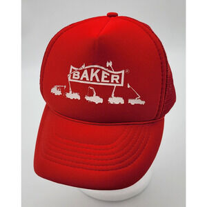 Vintage Baker Equipment Red White Trucker Hat Cap Print Mesh Snapback
